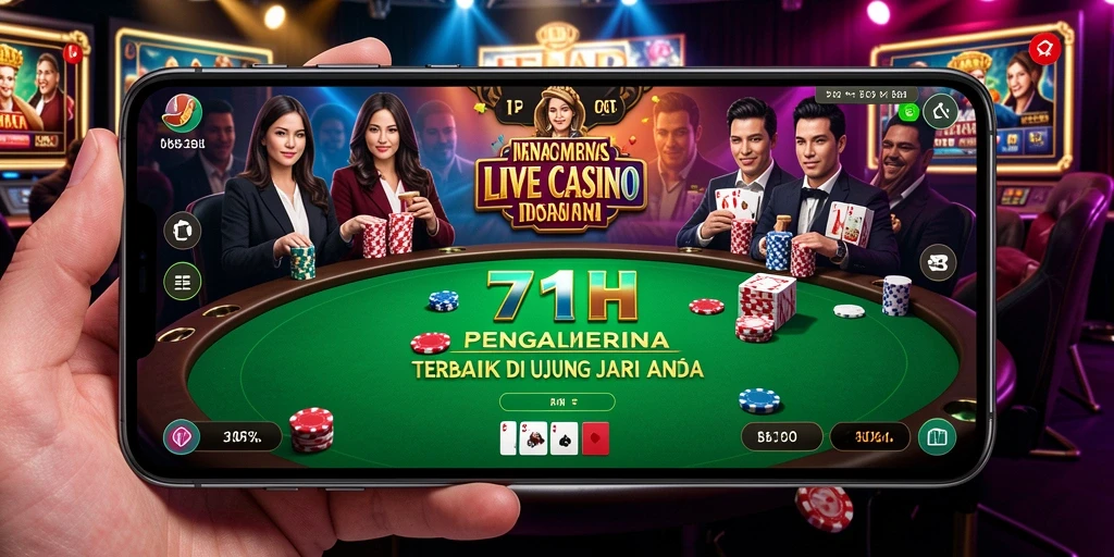 Screenshot gameplay 71H yang menunjukkan dealer dan pemain dalam aksi Live Casino.