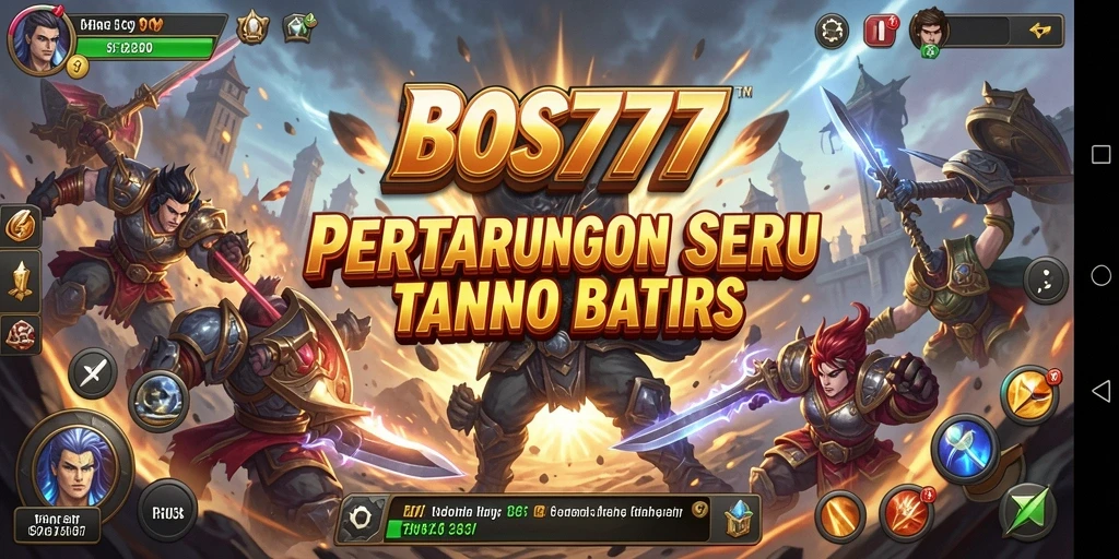 Screenshot permainan BOS777 menunjukkan pertarungan seru dengan karakter yang beragam.