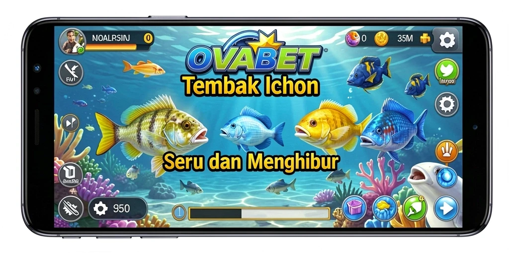 Tangkapan layar OVABET menampilkan aksi seru dalam menembak ikan.