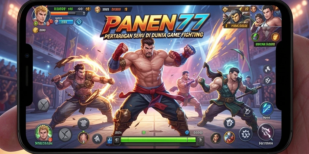 Tampilan utama gameplay PANEN77 menampilkan pertarungan epik antar karakter.