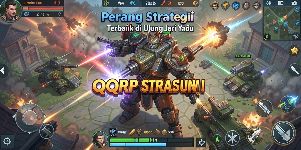 Screenshot gameplay QQRP dengan peta strategis menampilkan pertempuran yang intens.