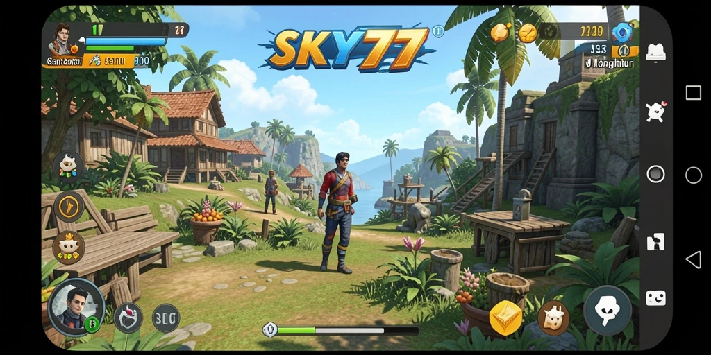 Screenshot utama SKY77 menampilkan gameplay menarik yang penuh warna.