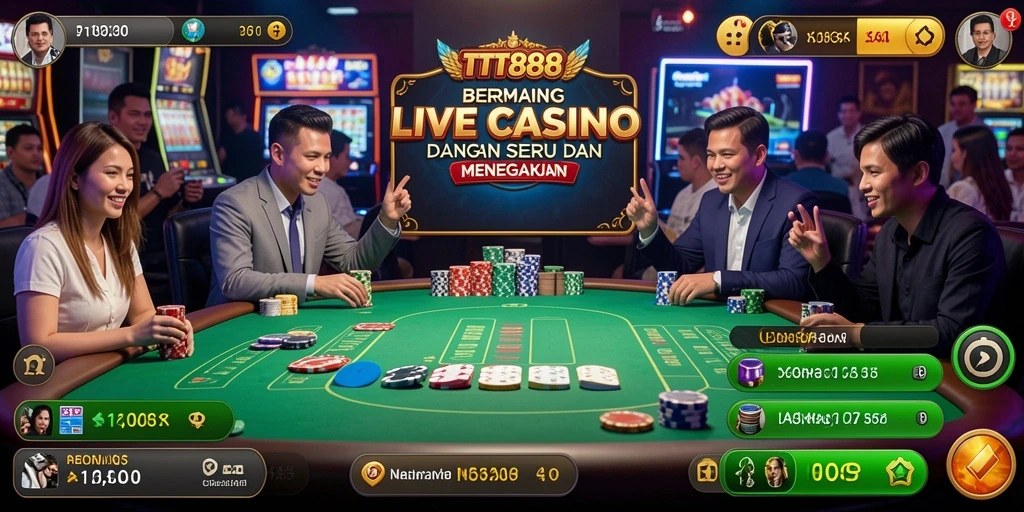 Screenshot TTT888 menampilkan dealer live yang profesional dan gameplay seru.